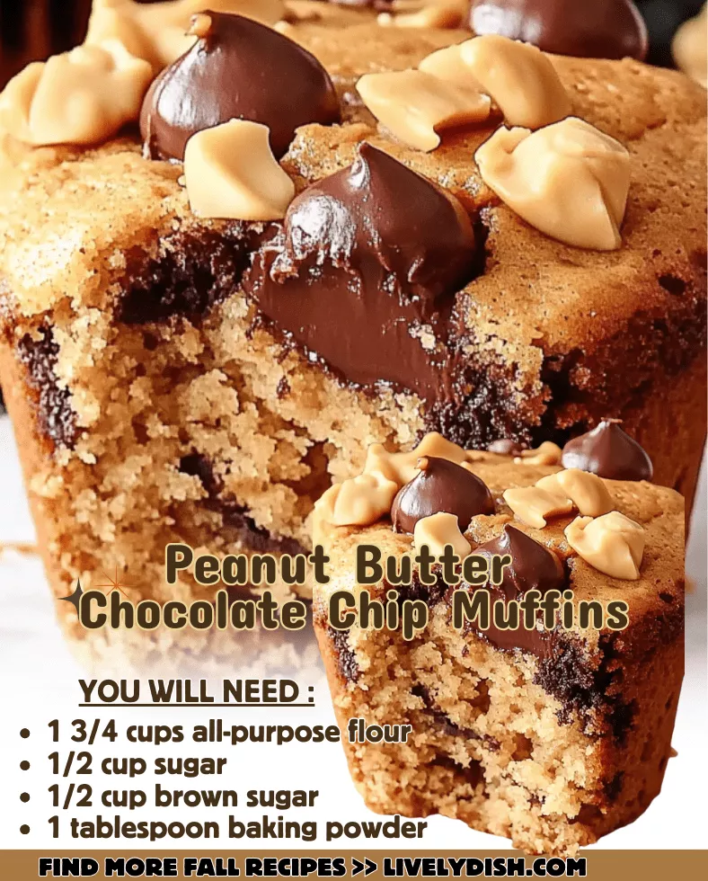 Peanut Butter Chocolate Chip Muffins Recipe 🍫🥜 These delicious muffins are perfect for peanut butter and chocolate lovers!