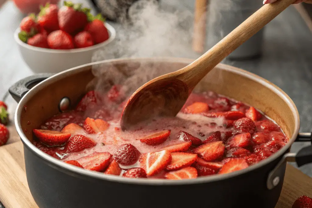 Cooking strawberry glaze for cream cheese pie