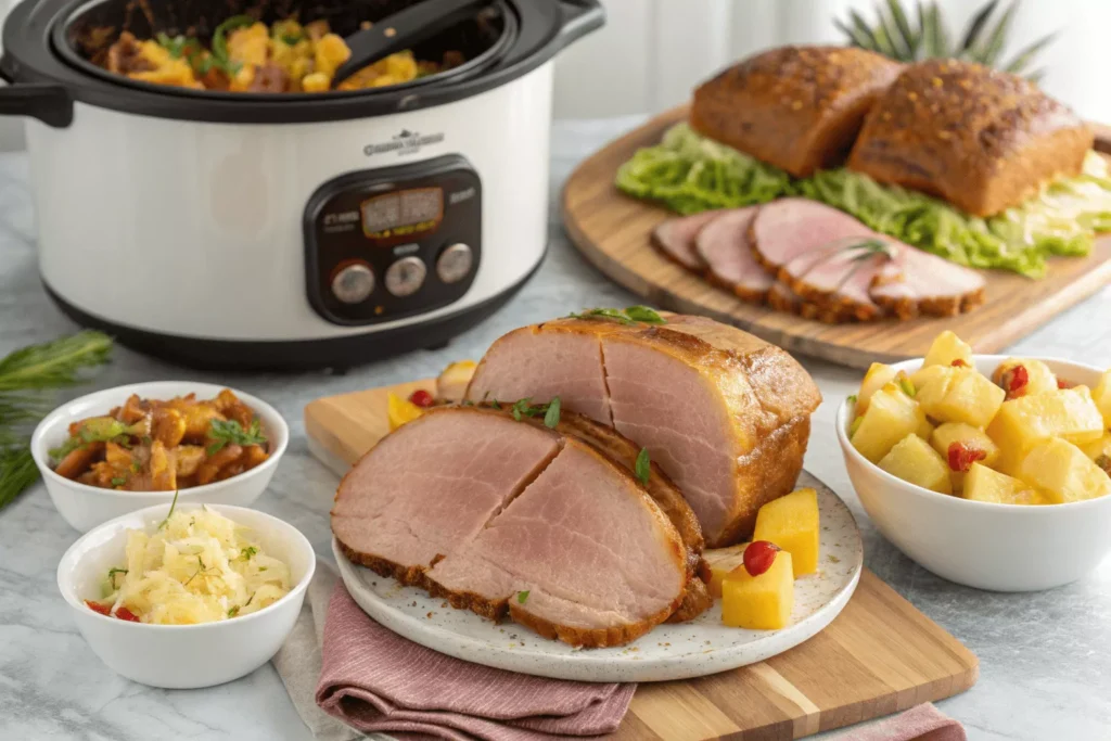 serving Crock Pot Brown Sugar Pineapple Ham recipe