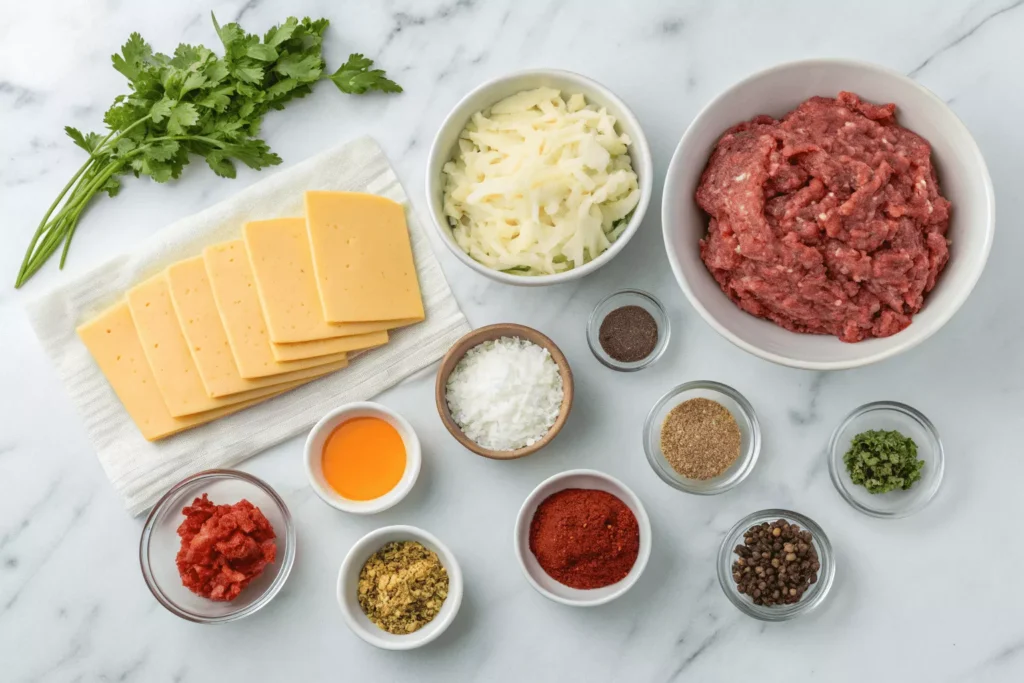 Air fryer cheeseburger ingredients laid out for cooking