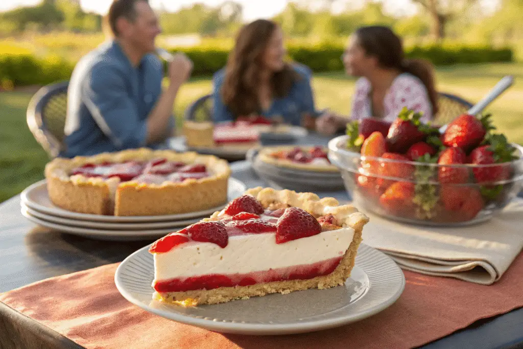 Strawberry cream cheese pie being served at family dinner