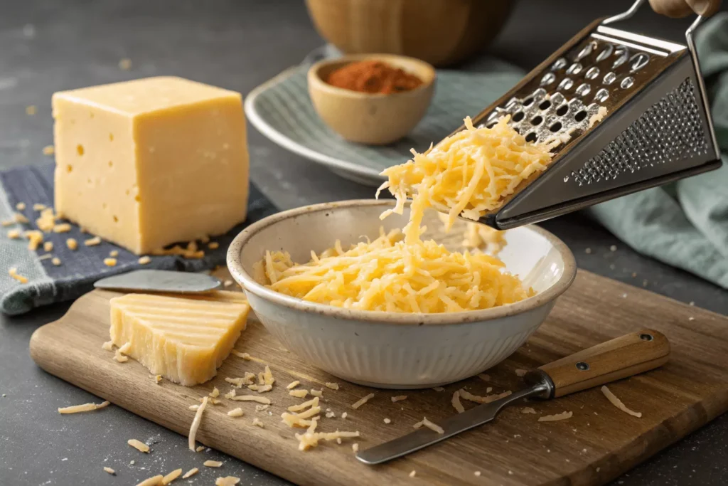 Shredded Smoked Gouda Section

Image 1: Action shot of grating smoked gouda on box grater
Alt Text: "Shredding smoked gouda cheese on grater for cooking"
Image 2: Bowl of perfectly shredded smoked gouda
Alt Text: "Shredded smoked gouda cheese ready for cooking applications"