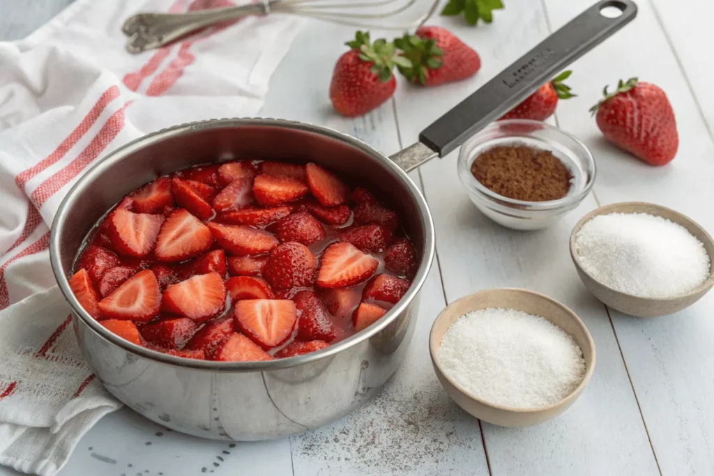 Fresh strawberries with sugar and cornstarch for pie glaze