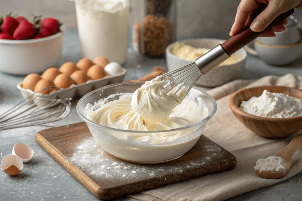 Heavy cream whipped to stiff peaks for pie filling