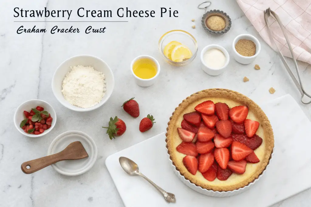 All ingredients needed for strawberry cream cheese pie recipe