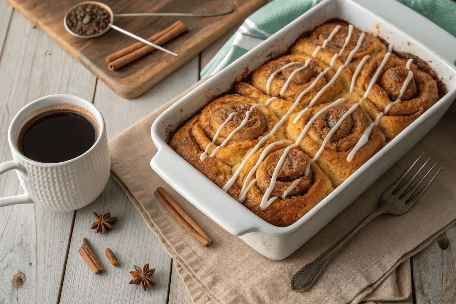 Easy cinnamon roll french toast casserole with golden brown top