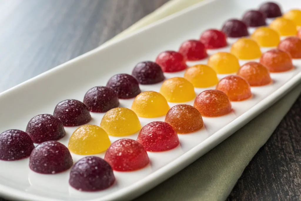Array of different colored gumdrops showcasing various flavors