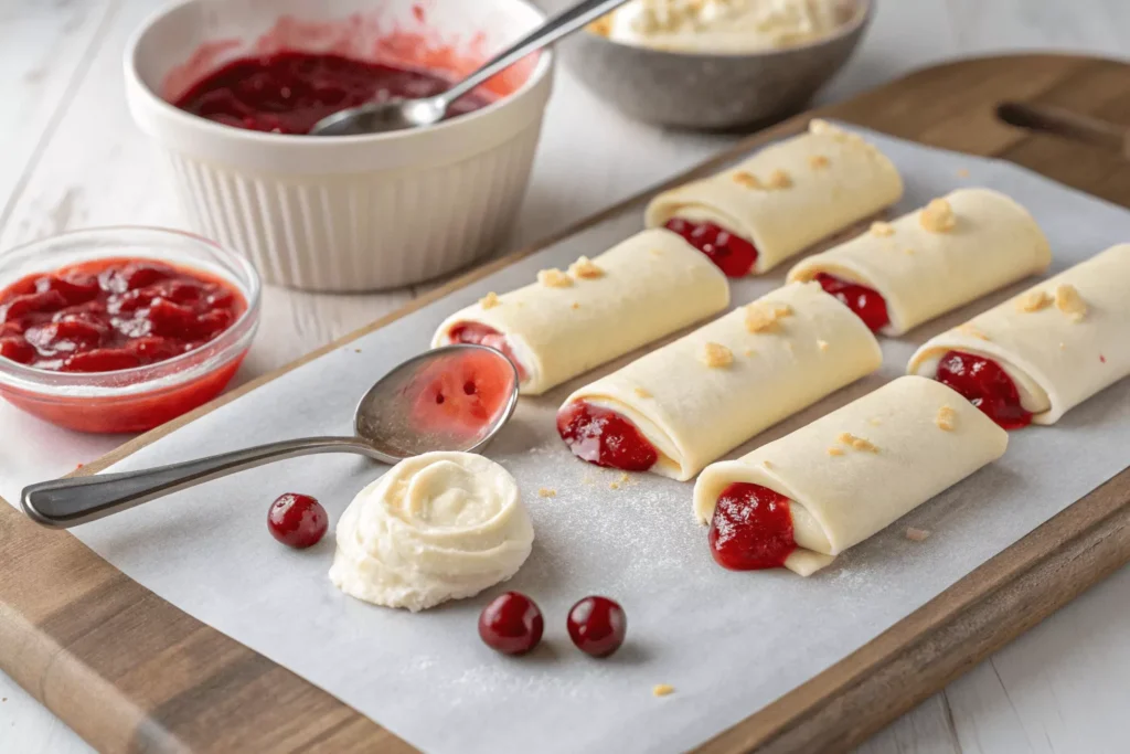 Step-by-step collage showing Assembly Mastery for Cheesecake Egg Rolls