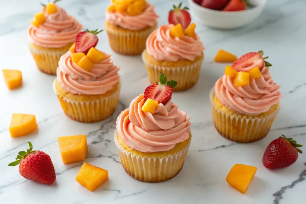 mango strawberry cupcakes