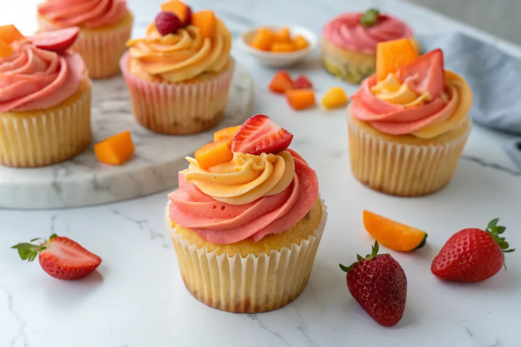mango strawberry cupcakes