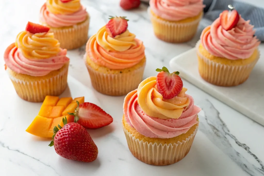 mango strawberry cupcakes