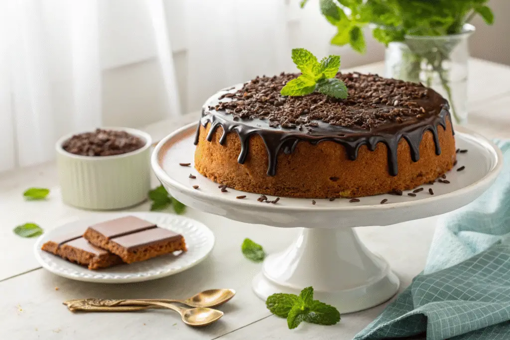 Brazilian carrot cake covered in glossy chocolate brigadeiro frosting