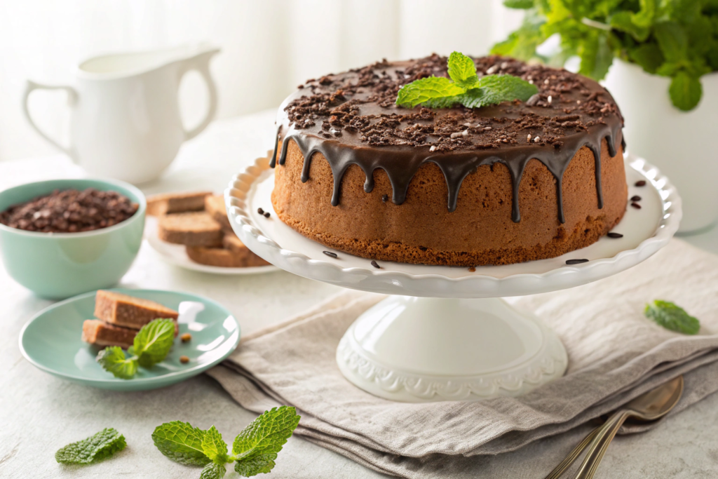 Brazilian carrot cake covered in glossy chocolate brigadeiro frosting