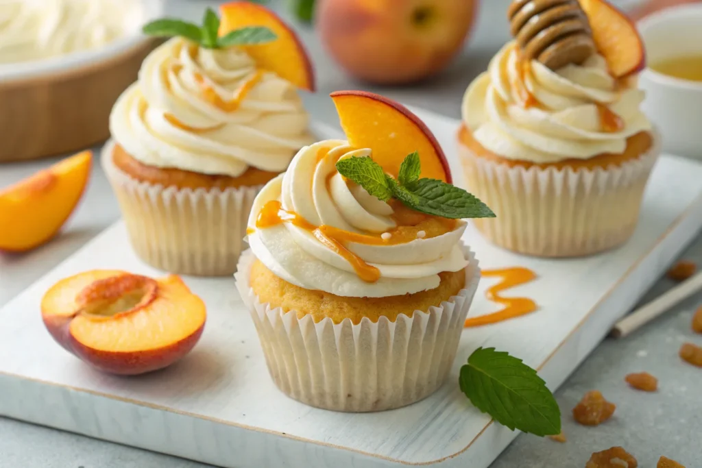 perfect honey peach cream cheese cupcake