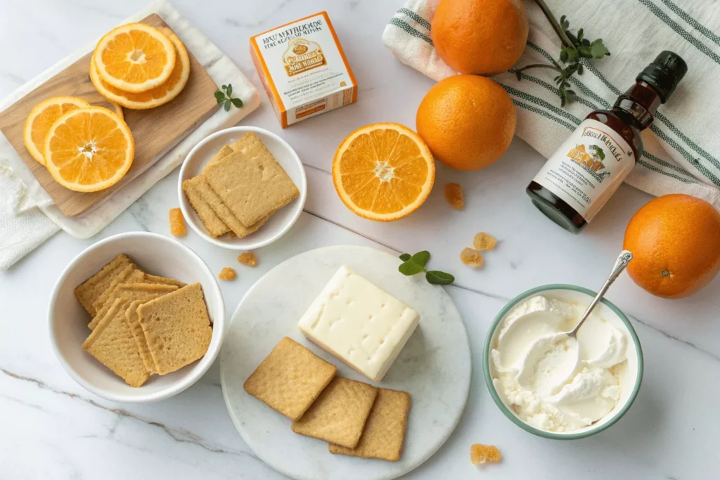 Overhead flat lay of orange creamsicle ingredients arranged