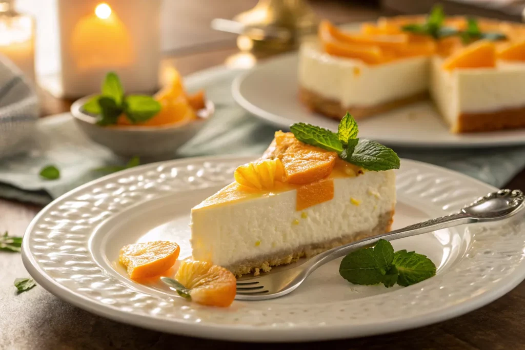 slice of orange creamsicle cheesecake