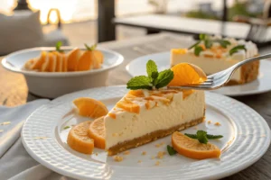 slice of orange creamsicle cheesecake