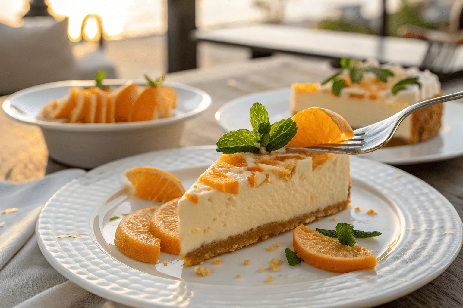 slice of orange creamsicle cheesecake