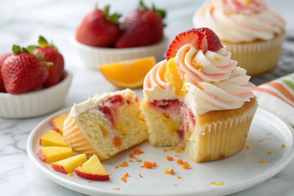 mango strawberry cupcakes
