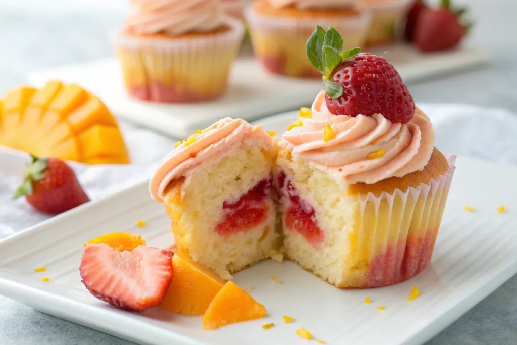 mango strawberry cupcakes
