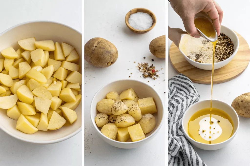 Step-by-step collage showing potato preparation