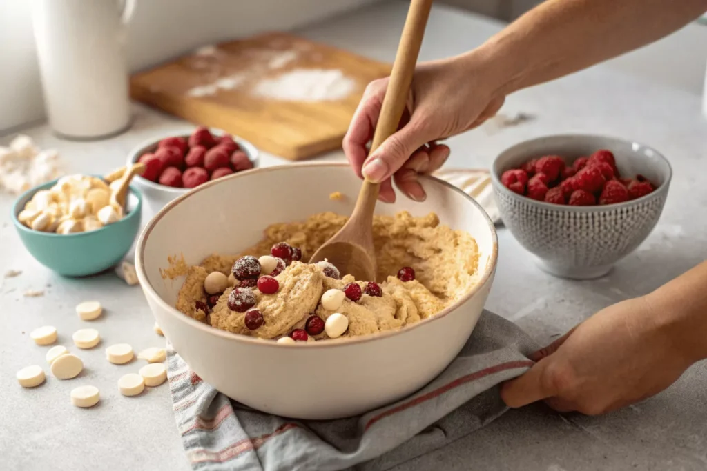 Dough Mixing Process White Chocolate Raspberry Cookies