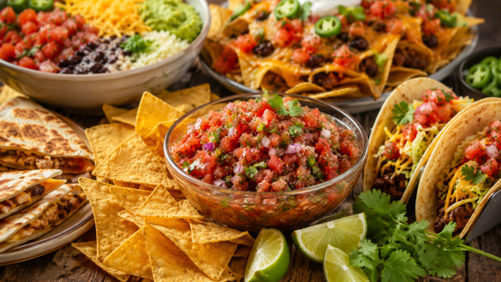 Best homemade salsa ever recipe served in a bowl with tortilla chips and fresh lime.